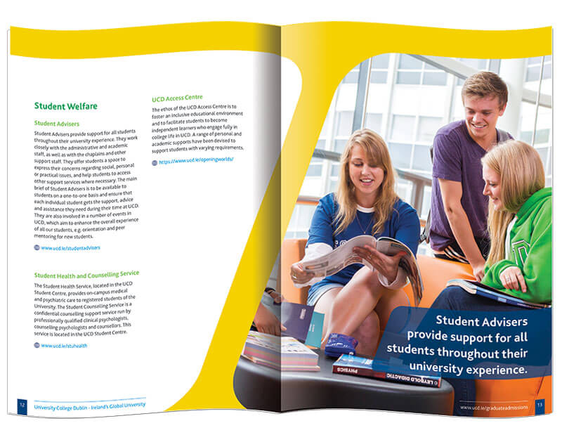 Inside pages of a Booklets for UCD designed & printed by Outburst design