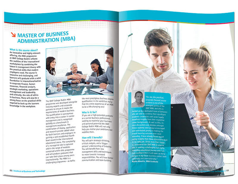 Inside pages of a Booklets for IBAT College Dublin designed & printed by Outburst design