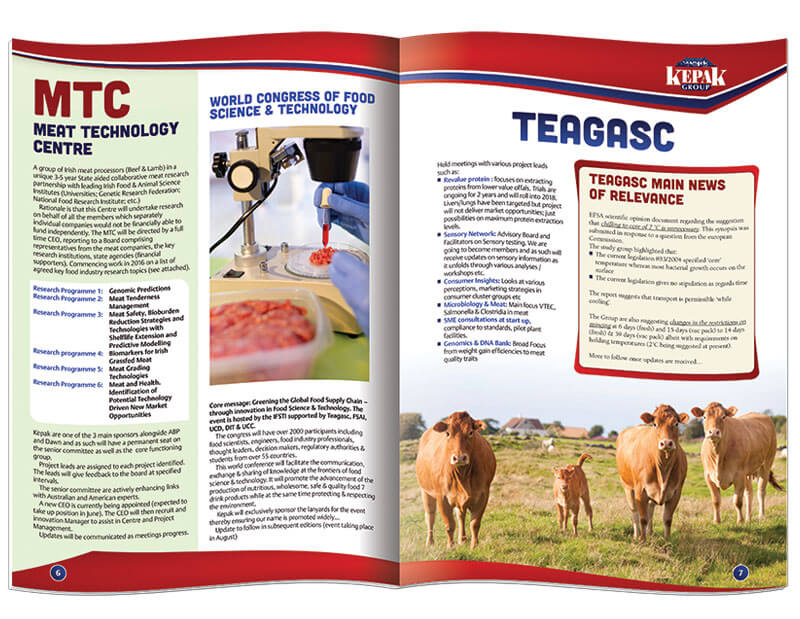 Double page spread of the newsletter for Kepak Group designed & printed by Outburst design